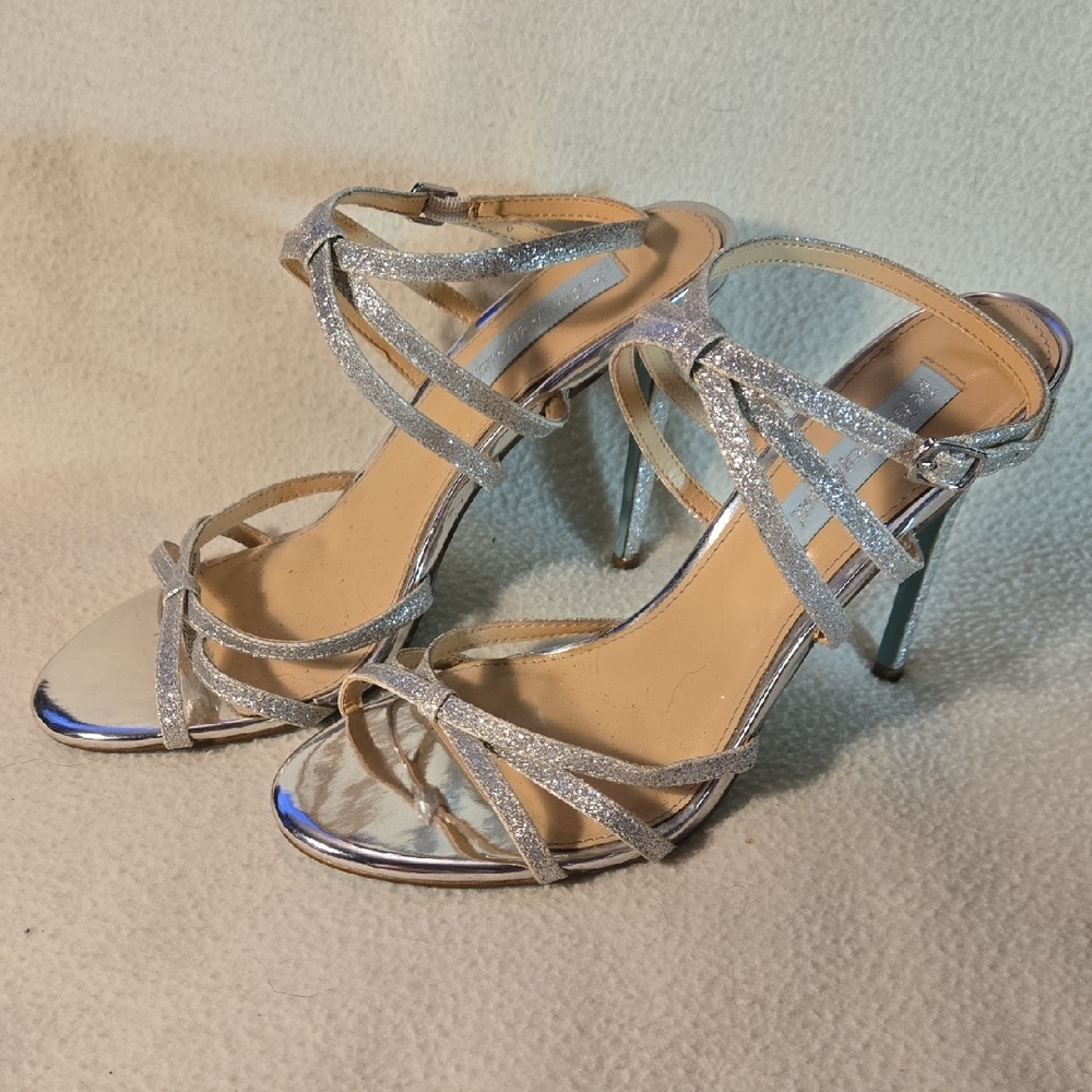 Betsey Johnson Sparkling Silver Strappy Heels- Never Worn!
